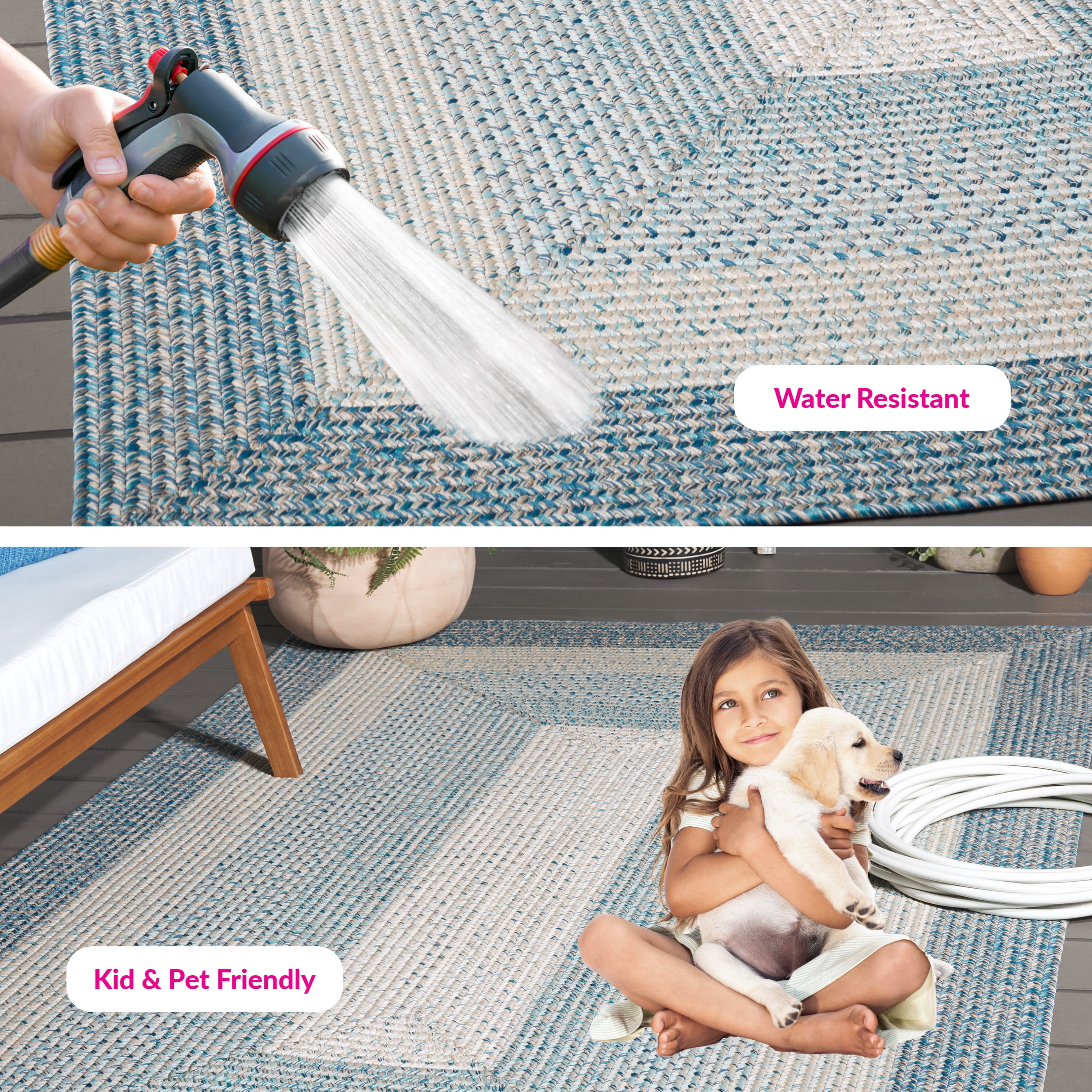 Safavieh Braided 5'-0" x 5'-0" Square Hand Woven Rug in Blue / Aqua