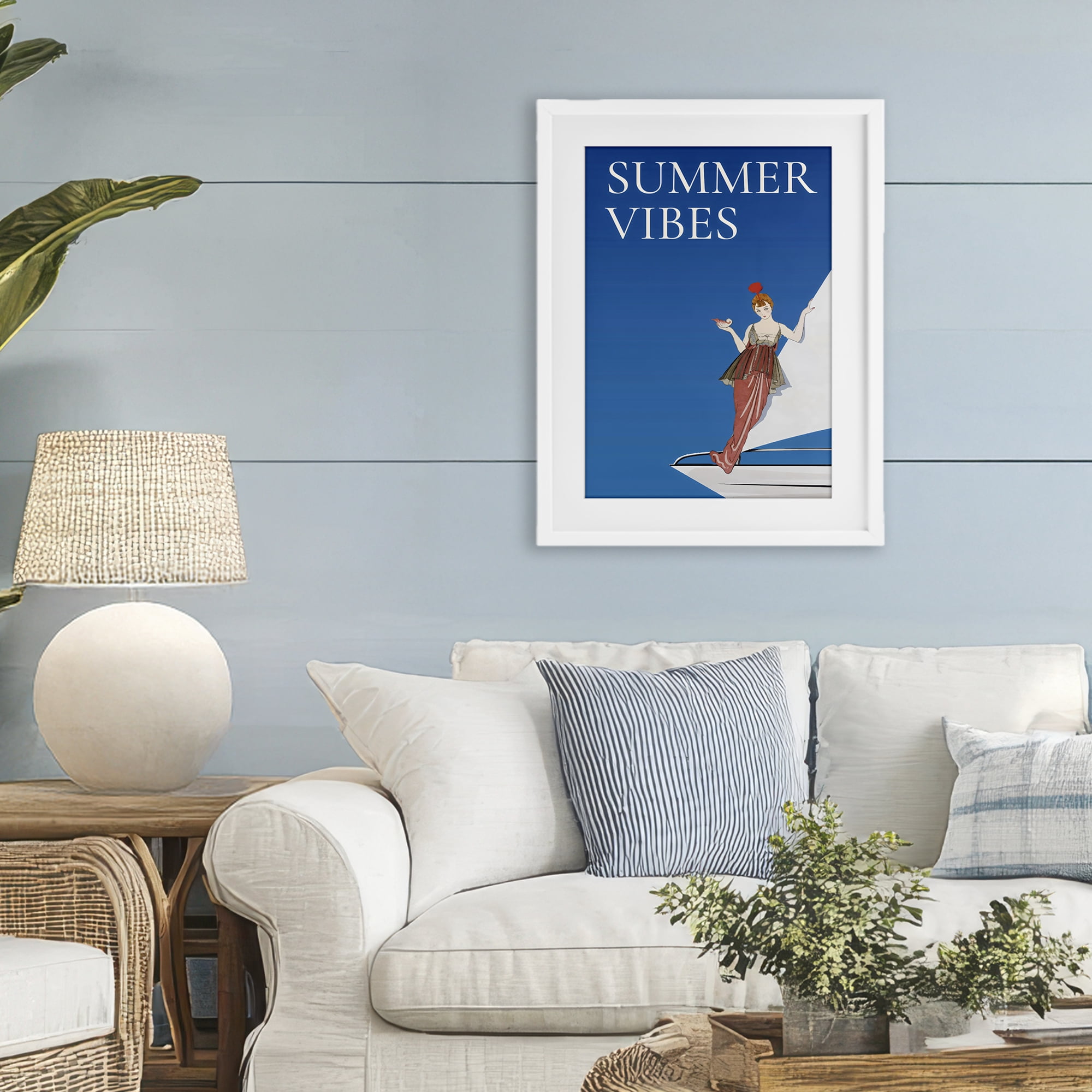 Stupell Industries Summer Vibes Vintage Yacht White Framed Print Under Glass, design by Creative Studio