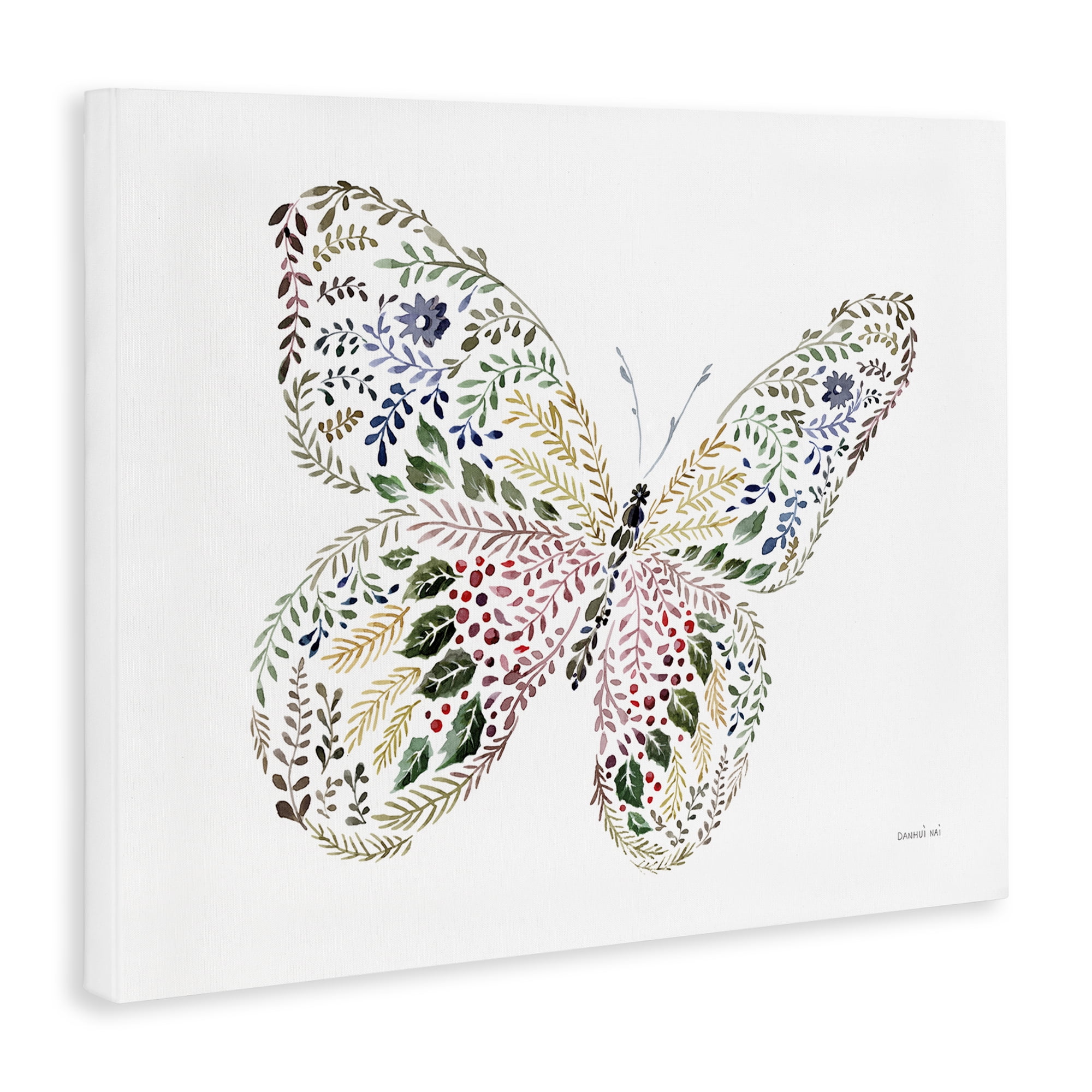 Stupell Industries Floral Nature Butterfly Animals Painting Wrapped Canvas Art Print Wall Art, 20 x 16