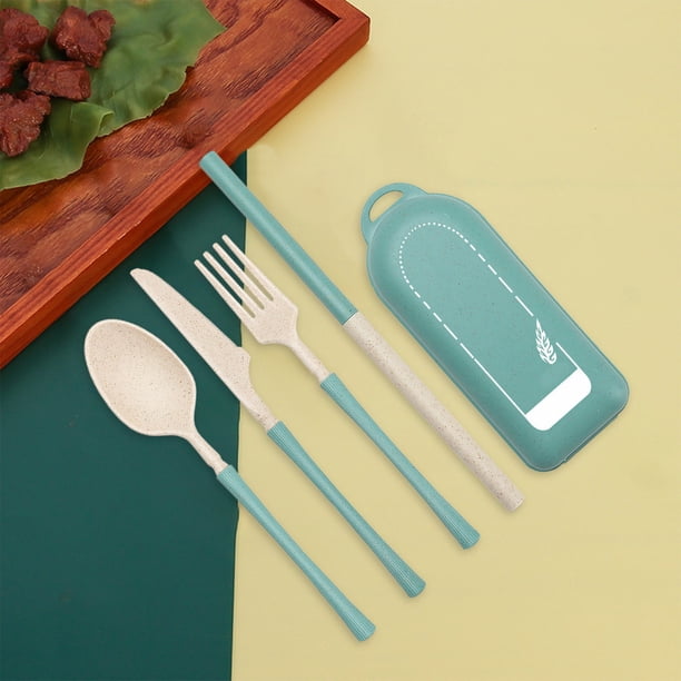Juego de utensilios de camping Lisbinx, cubiertos de paja de cebada: tenedor, cuchara y pajita portátiles, reutilizables con estuche.