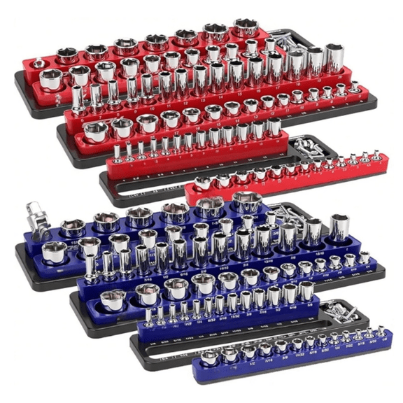 Magnetic Socket Holder Organizer Set: 6-Piece Detachable 1/2 3/8 1/4 Drive Sockets Storage Tray Magnetic Socket Organizer Tool Box Drawer Tool Box Organizers Storage Metric SAE (Sockets Not Included)