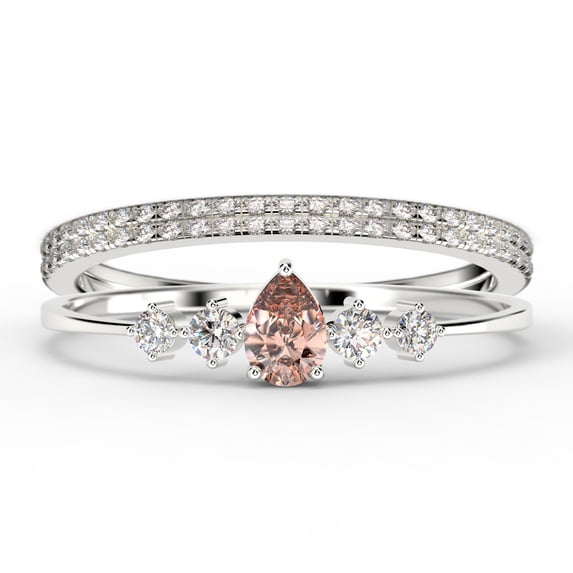 Dazzling Minimalist 2.05 Carat Pear Cut Morganite And Diamond Moissanite Classic Engagement Ring, Affordable Wedding Ring in 10k Solid White Gold, Gift For Her, Promise Ring, Trio Set, Matching Band