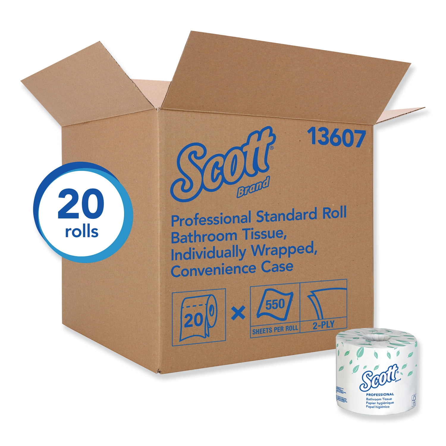 Scott® Essential Standard Roll Bathroom Tissue, Traditional, Septic Safe, 2 Ply, White, 550 Sheets/roll, 20 Rolls/carton