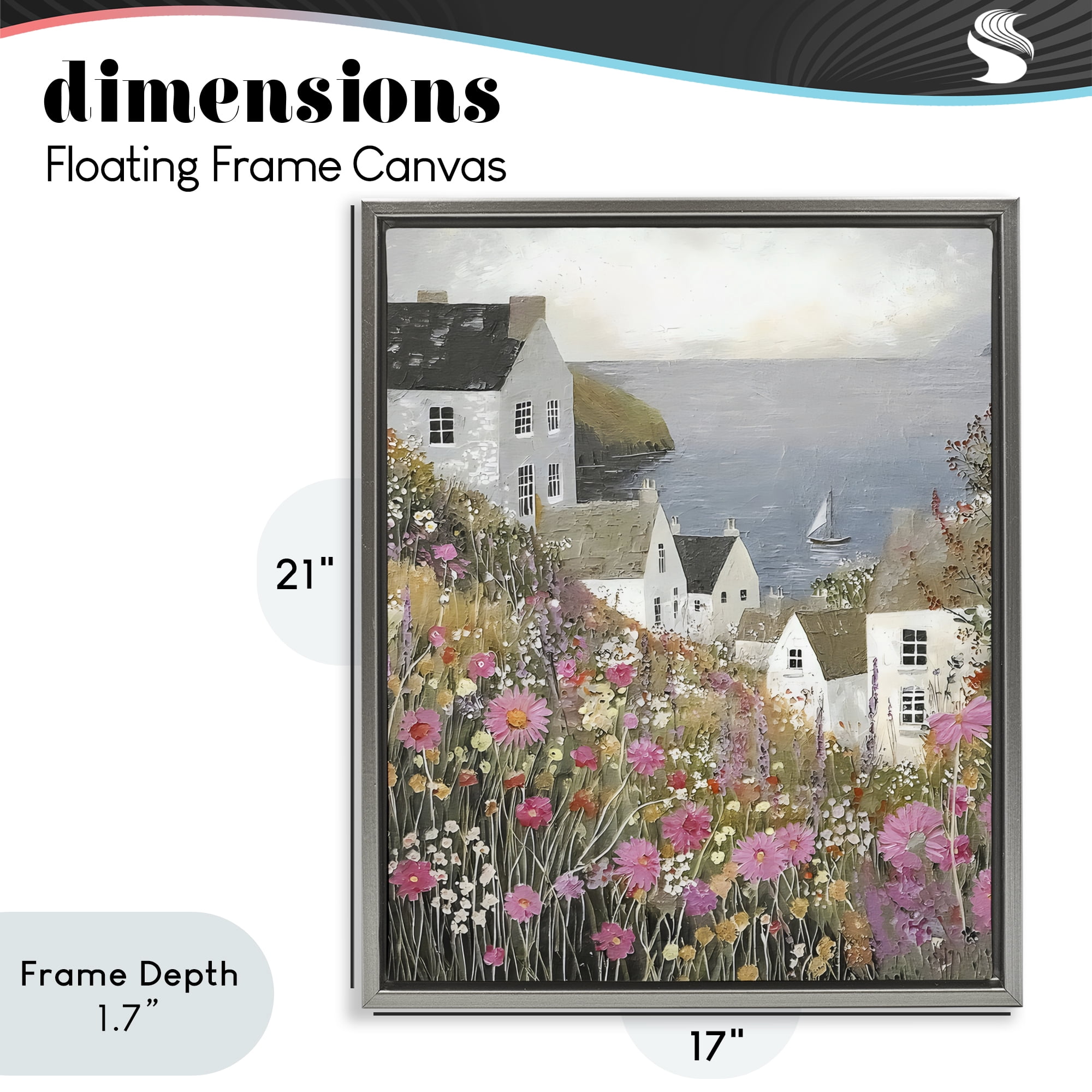 Stupell Industries Picturesque Village over Sea Gray Framed Floater Canvas Wall Art, design by Riley B
