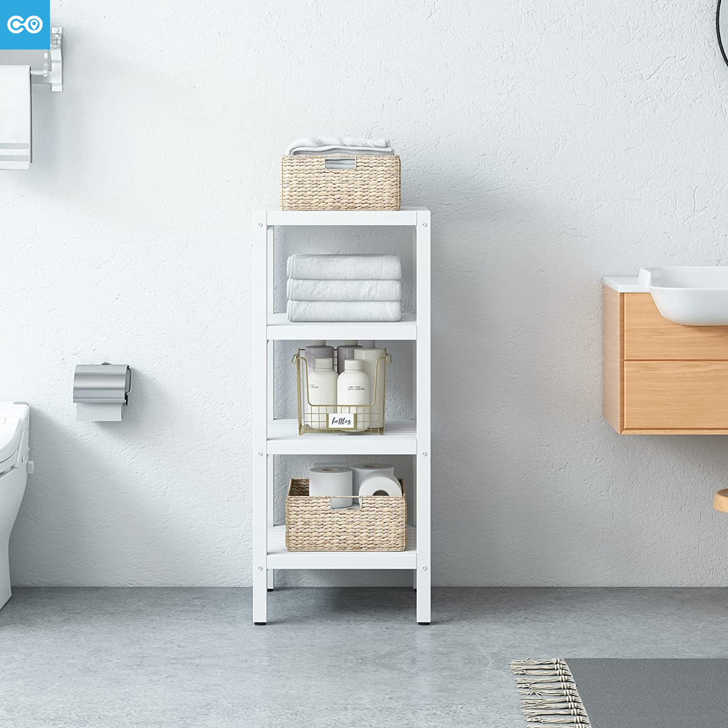 Open Shelving Rack 3Tier Freestanding Solid Wood Shelves Unit