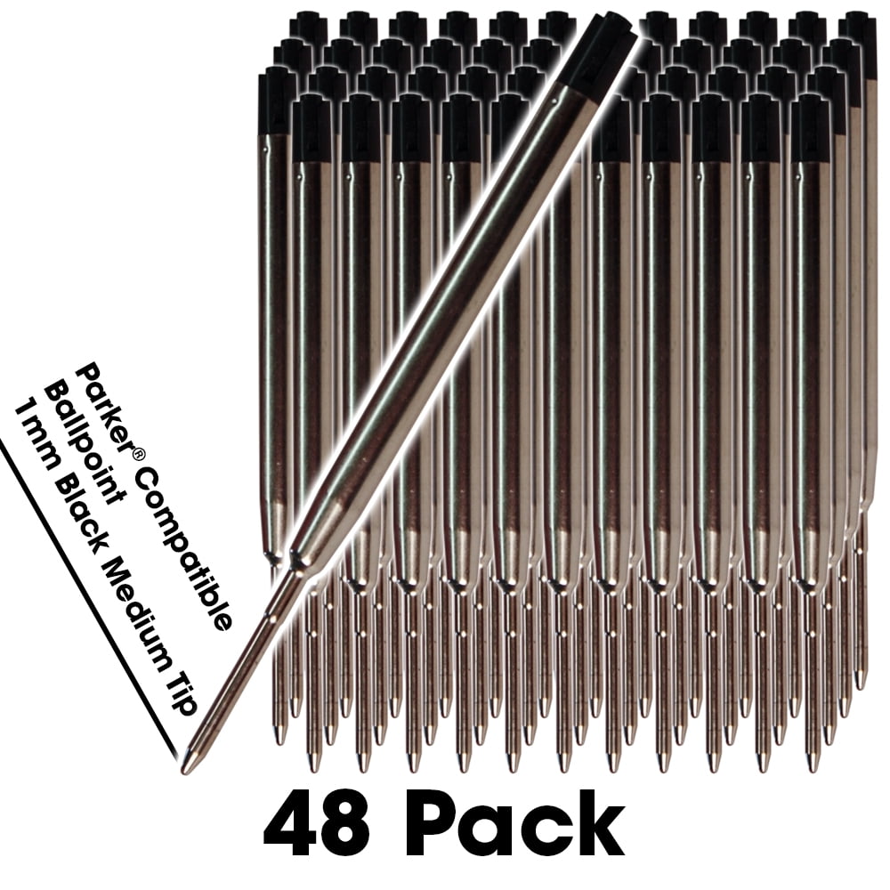Jaymo 48 Black Parker Compatible Ballpoint Pen Refills. Smooth
