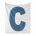 thumbnail image 1 of Letter C Soft Flannel Fleece Throw Blanket, Alphabet Sign Writing Language Uppercase C Denim Retro Design Stitches, Cozy Plush for Indoor and Outdoor Use, 50" x 60", Blue Yellow, by Ambesonne, 1 of 6