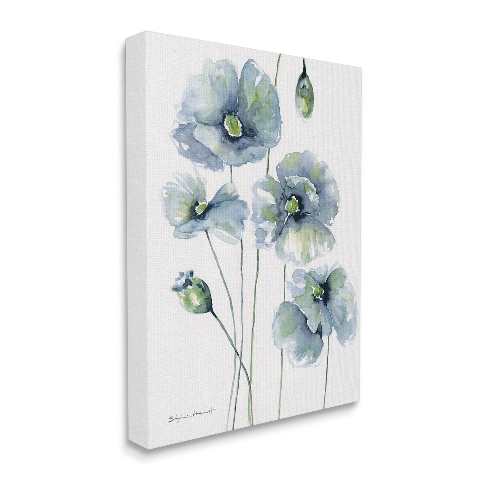 Stupell Modern Blue Layered Flower Buds Botanical & Floral Painting Gallery Wrapped Canvas Print Wall Art