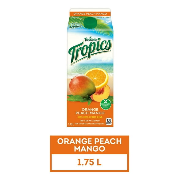 Tropicana Tropics Orange Peach Mango Juice & Puree Blend, 1.75L