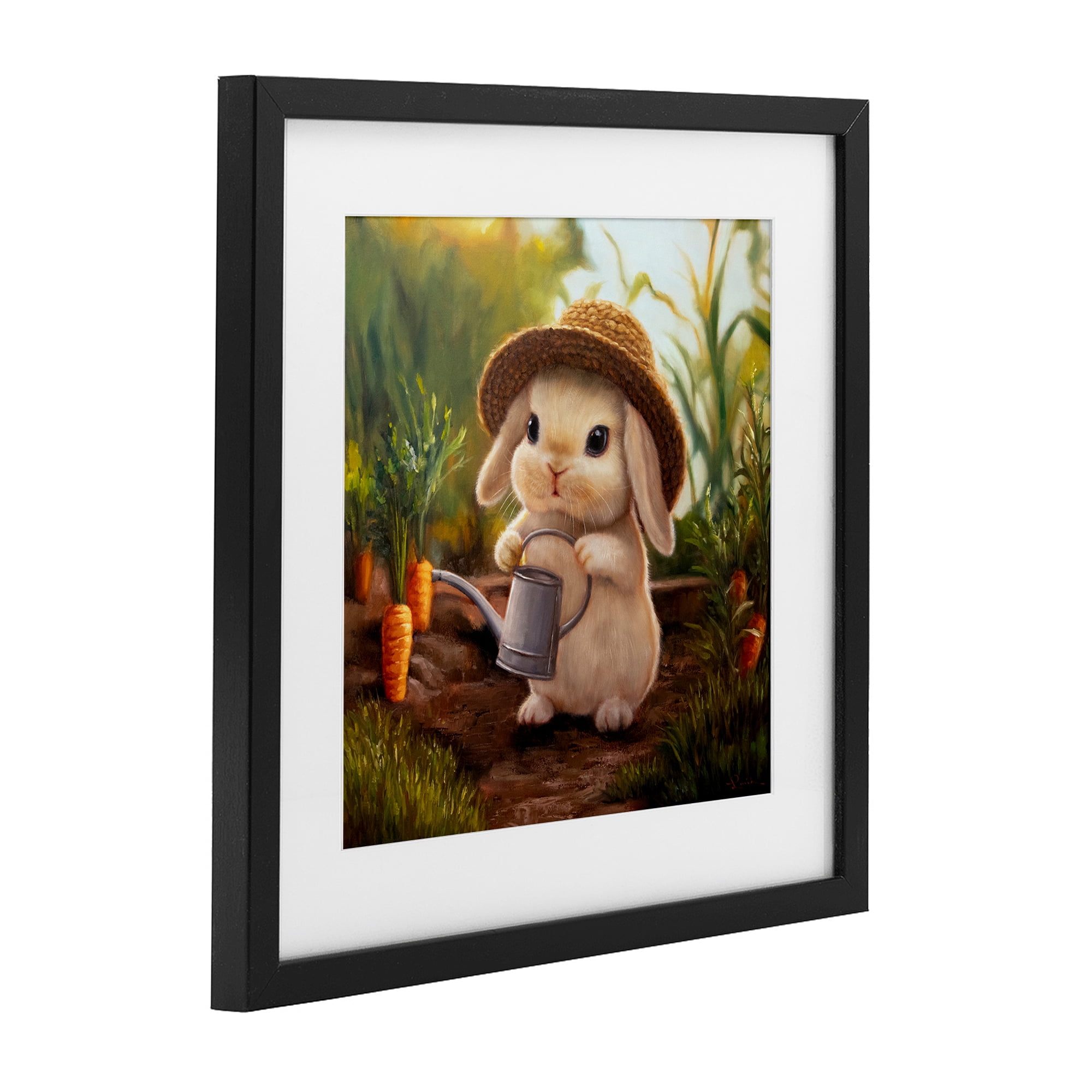 Stupell Industries Bunny with Carrot Garden Black Framed Print Under Glass, design by Lucia Heffernan