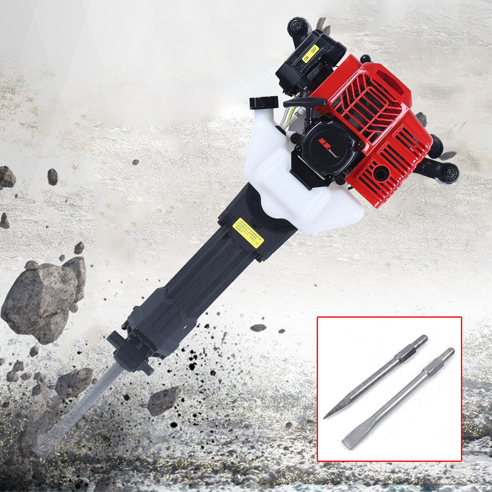 52cc 1.9KW Gas Demolition Concrete Breaker Punch Drill Jack Hammer with Chisel