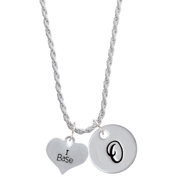 Delight Jewelry Silvertone I Base Heart Silvertone Script Initial Disc - O - Charm Necklace, 20"+3"