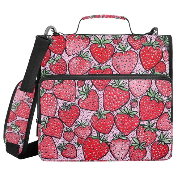FORMRS Zipper Binder with Shoulder Strap 2-inch Ring 500 Sheet Capacity File Bag, Sweet Strawberry