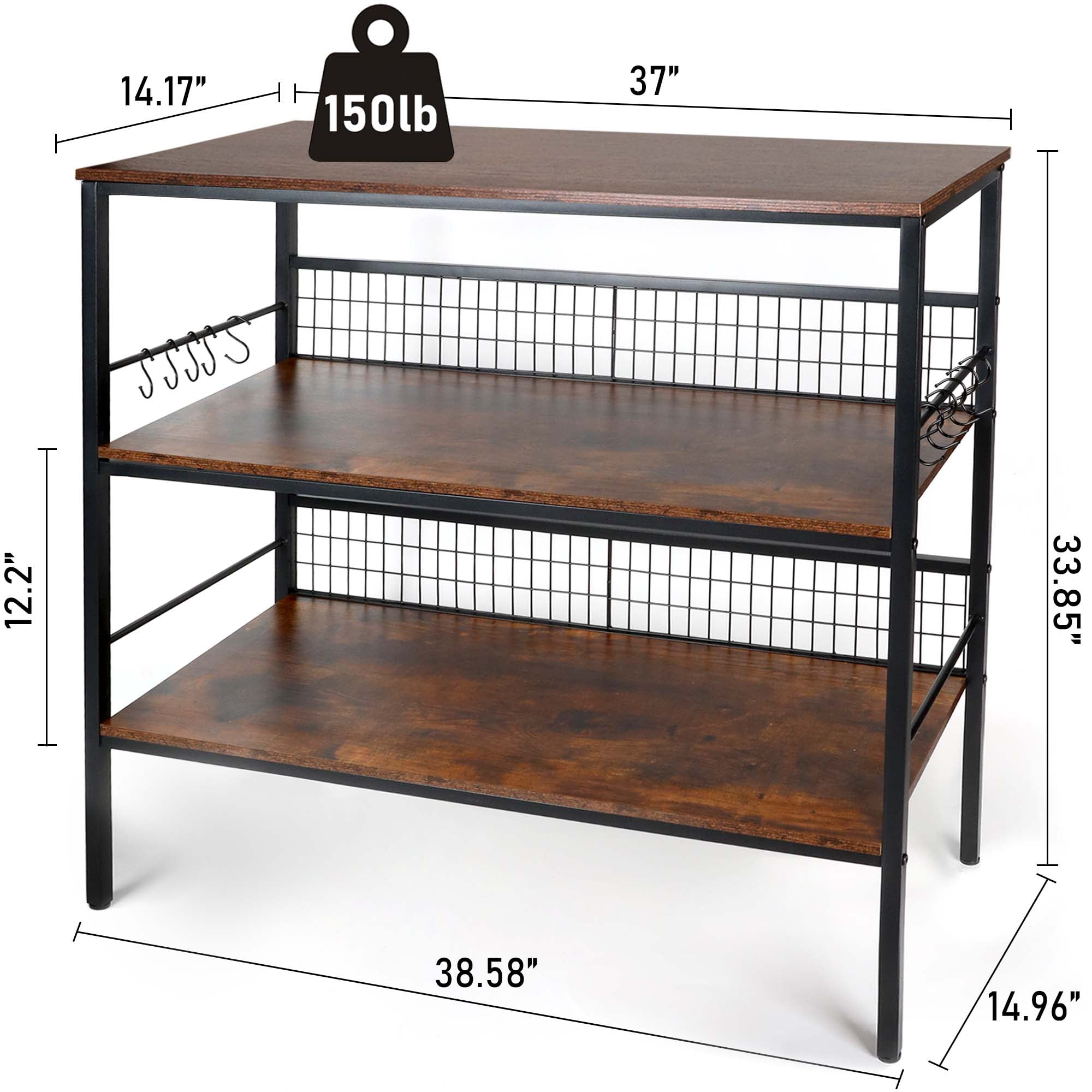 40" Wheeled Kitchen Storage Cart Island with Shelves, Copedvic 3-Tier Kitchen Bakers Rack with 10 Hooks