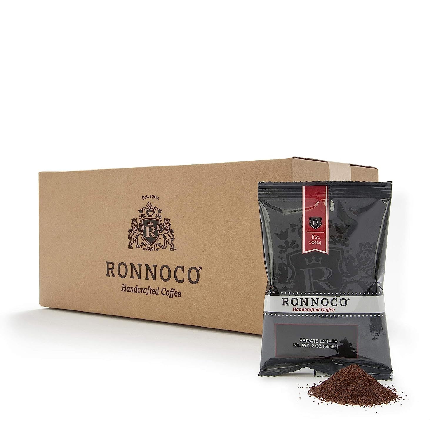 Ronnoco Signature Private Estate, Handcrafted Ground Coffee Fraction Packs, Medium Roast, Single Pot Bags for Drip Coffee Makers, Individual Packets for Office, Hotel, and Restaurant, 2 oz (24 Count)