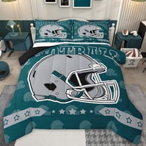 jejeloiu Rugby Game Lover Twin Comforter Sets,Gray Sport Helmet Bedding Set For Football Gamer Reversible 2pcs