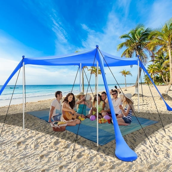 Beach Tent Canopy 10'x10' Beach Tents Sun Shelter 6-8 Person Beach Canopy Tent Sun Shade Easy Setup Pop Up Beach Shade Canopy Portable Beach Tent UPF 50 Waterproof, Blue