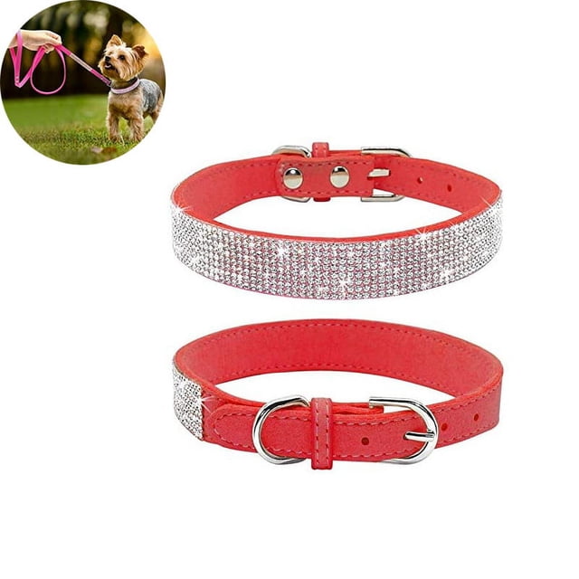 Collar de perro con diamantes de imitación, collar de ante suave y brillante con diamantes de imitación para perros y gatos, grande, rojo