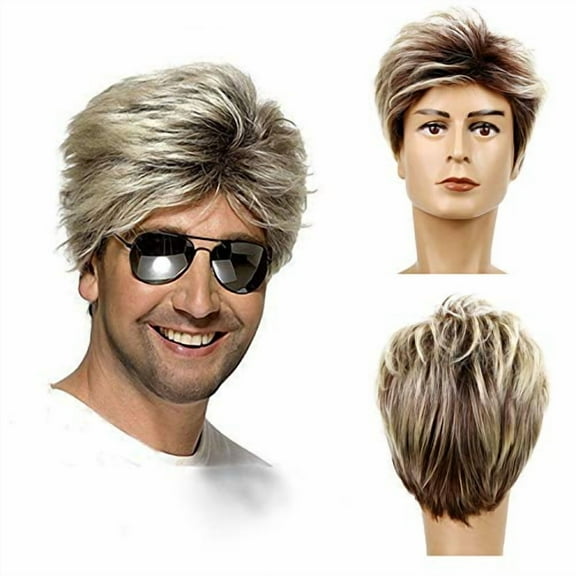 Mens Wig Blonde Short Wig Synthetic Cosplay Costume Halloween Wig for Fancy Dress