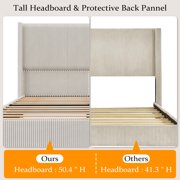 Wingback Bedframe, Corduroy Upholstered Bed Frame, No Box Spring Needed, Solid Wooden Slats, Noise Free