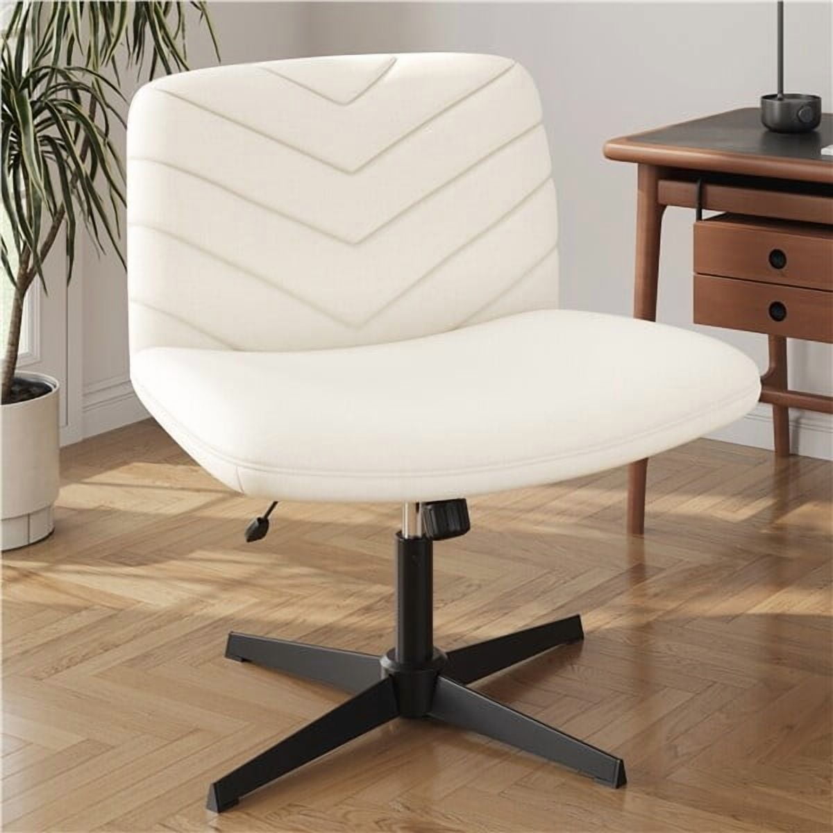 Waleaf Armless Office Chair with Wheels, Wide Seat Vanity Chair