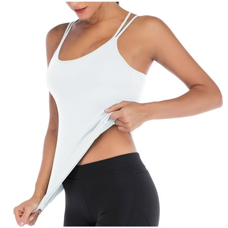 fatyb Yoga Tank Tops for Women Built in Bra Strappy Back Sports Tops Padded Workout Tanks Activewear