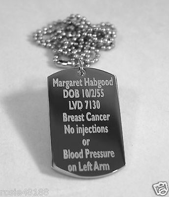 MEDICAL ALERT  DNR THICK SILVER  STAINLESS STEEL  DOG TAG NECKLACE FREE  ENGRAVING