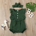thumbnail image 2 of FRSASU Toddler Girl Baby Solid Color Jumpsuit Ruffled Bodysuit + Infant Headband, 2 of 9
