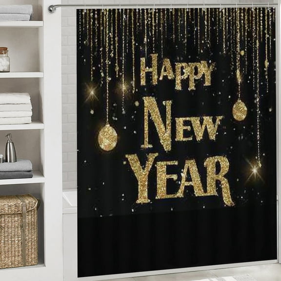 RKSupls New Year Shower Curtain, Luxurious Shining Shower Curtain with Hooks for Christmas Home Bathroom Decor Washable Curtains, 72x72 in