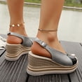 thumbnail image 5 of Rokment Womens Metallic Color Block Platform Wedge Dressy Sandals Vintage Casual Leather Peep Toe Chunky High Heels Slingback Dress Summer Shoes with Adjustable Back Strap for Ladies Grey Size 8, 5 of 8