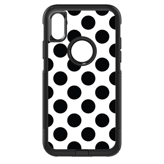 DistinctInk Custom SKIN / DECAL compatible with OtterBox Commuter for iPhone XS MAX (6.5" Screen) - Black & White Polka Dots