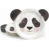 Cheerland 48 Pcs Panda Birthday Party Supplies Cute Face Shaped Paper Plates Disposable Dessert Plate Tableware for Kids
