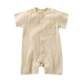 thumbnail image 1 of QUOTAY Baby Girl Romper Summer Cute Breathable Short Sleeve Solid Color Ribbed Bodysuit Open Front Outfit for Comfortable Wear Jumpsuit 02_Beige,80, 1 of 3