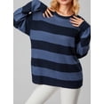 thumbnail image 6 of Women Fashion Wild Sweater Contrast Color Stripe Round Neck Long Sleeve Knitted Pullovers Autumn Winter Loose Casual Tops, 6 of 9