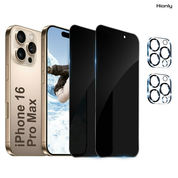 [2 2 Pack] Hionly for iPhone 16 Pro Max Privacy Screen Protector with Camera Lens Protector,Sensor Protection,Case Friendly Tempered Glass Film[9H Hardness] [Bubble Free] [Easy Install]