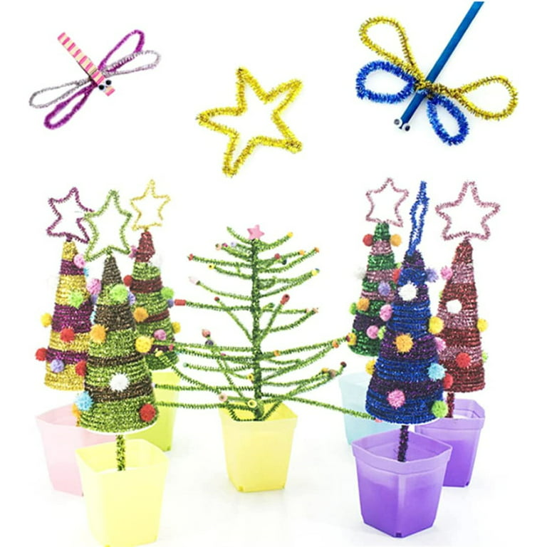 100PCS DIY Green Pipe Cleaners for Craft Long Crafting Pipe Cleaners Craft  Chenille for Christmas Tree Project Decoration