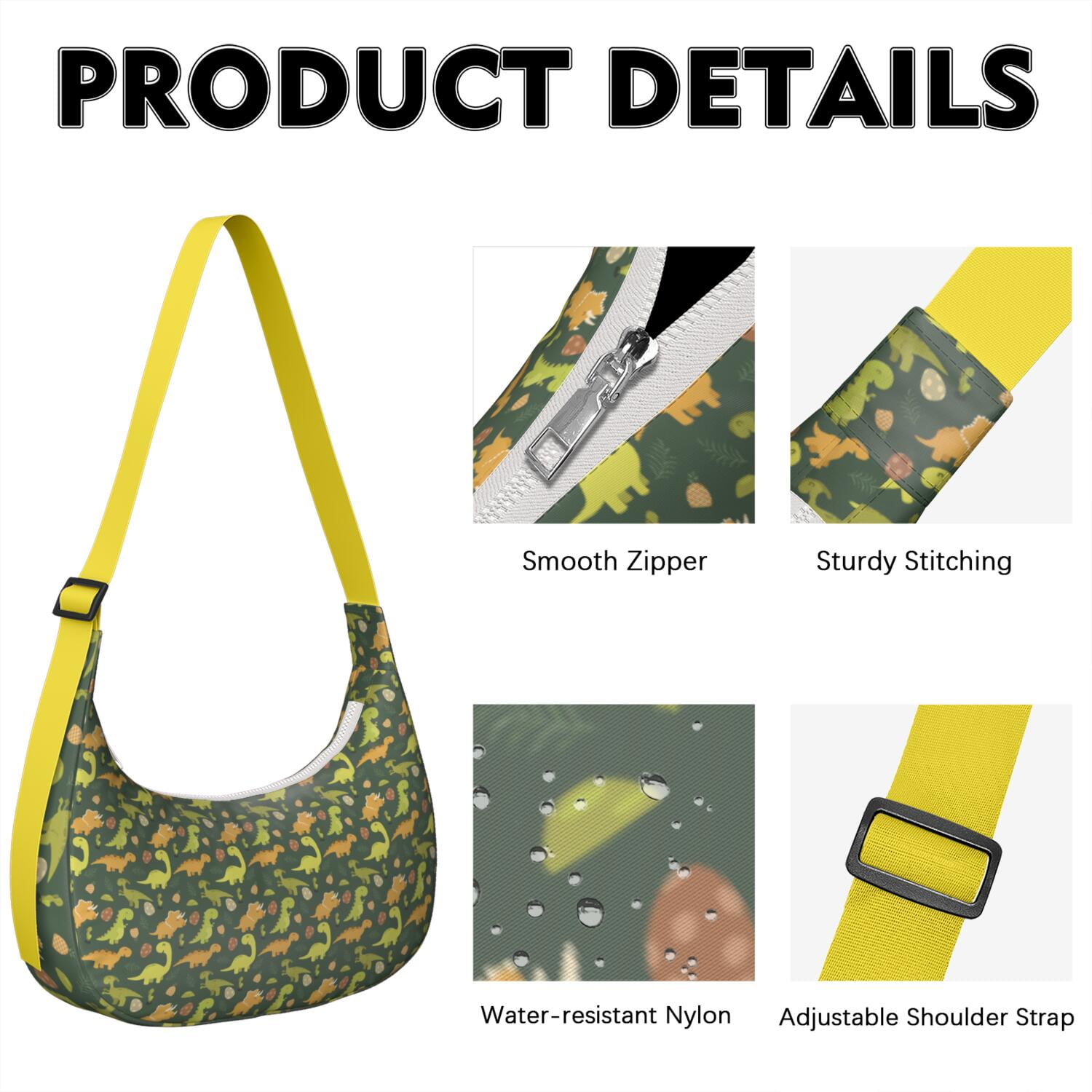 Nylon Crossbody Bag for Women – Adjustable & Lightweight, Artistic Dinosaur Illustration, Modern Minimalist Dinosaur Lover Style, Durable Purse