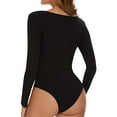 thumbnail image 3 of LAVA Women's Plus Size Square Neck Long Sleeve Bodysuit Tops (Black, XL), 3 of 13