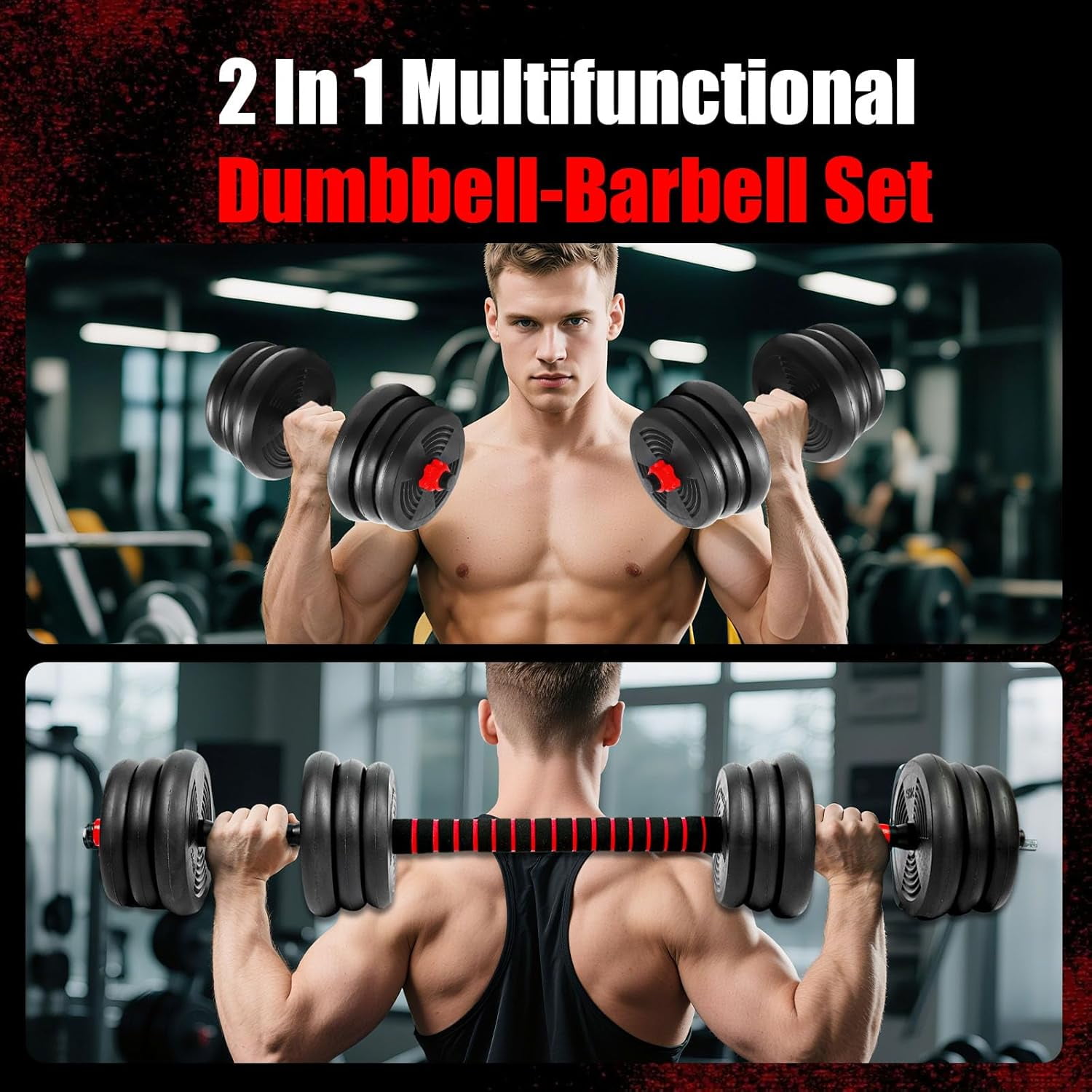 Adjustable Dumbbells Set, Upgrade 44LBS Free Weight Set with Connecting Rod, 3 in 1 Dumbbell Set Used as Dumbbells, Barbell, Push Up Stand, Fitness Exercise for Home Gym Suitble Men/Women