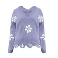 thumbnail image 4 of Purple Womens Sweatshirt Women's Ripped Long Sleeved Loose Knit Sweater with Small Flower V Neck Pullover Fall Clothes for Women, 4 of 5