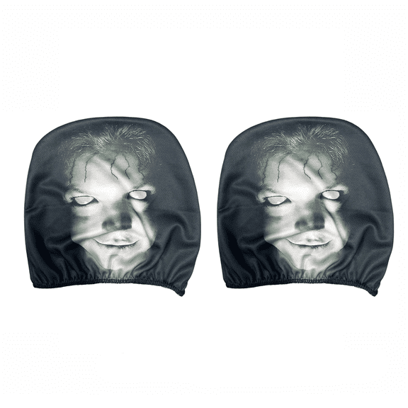 2 Pack Scary Ghost Face Headrest Covers, Upgraded Snug Fit Breathable Spooky Face Printing Auto Seat Cover Headrest Protector, Universal Elastic Model, Halloween Car Decorations
