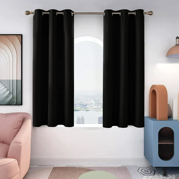 Deconovo Grommet Blackout Curtains for Living Room Solid Thermal Room Darkening Curtains 42x63 inch Black 2 Panels