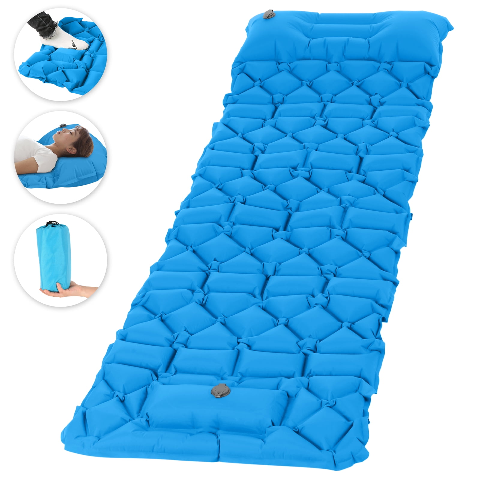 Double Sided Inflatable Camping Pillow Mats Sleep Cushion For Picnic Travel Soft 