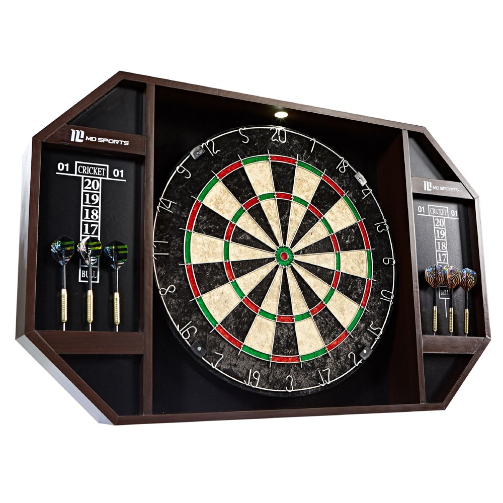 MD Sports Bristle Dartboard Set, LED Light, Steel Tip Darts