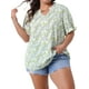 thumbnail image 1 of Blusas de verano casuales para mujer de tallas grandes Agnes Orinda, con estampado floral, cuello en V con volantes y mangas cortas abullonadas 3X verde, 1 of 8