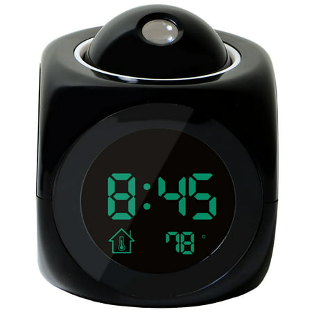 LCD Projection Alarm Clock -Projects Time on Wall or Ceiling Digital Voice Tells Time and Temperature (Best Ceiling Projection Clock)