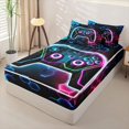 thumbnail image 2 of Erosebridal Cyber Hexagon Zipper Twin Comforter Sets with Fitted Sheet and 2 Pillowcases,Game Controller Print Zipper Bedding Set,Blue Pink Black,Black Reversible, 2 of 6