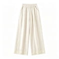 thumbnail image 5 of hlysgo Wide Leg Pants Fashion Lace Hem Elastic Waist Uniform Pants Summer Streetwear Palazzo Slacks with Pockets Beige,L, 5 of 5
