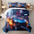 thumbnail image 2 of Castle Fairy Speeding Sports Car Twin Quilt Set for Boys,Fire Trail Twin Coverlet Set,Black and Red, 2 of 7