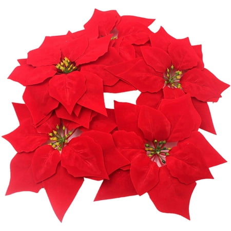 Poinsettia Prices 50 Pieces Artificial Wedding Christmas Flowers Poinsettia Christmas Tree Wreath House Ornaments Dia 8 Inch ()